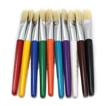 Wholesale CASE of 20 - Chenille Kraft Colored Handle Flat Bristle Brushes-Paint Brushes,Natural Bristles, 7-1/2" Handle,10/ST, Assrt.